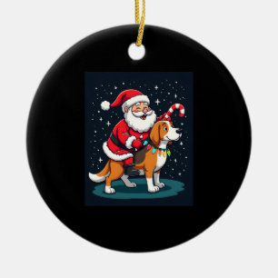 Beagle Xmas Lighting Santa Riding Beagle Dog Chris Keramik Ornament