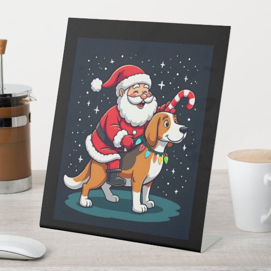 Beagle Xmas Lighting Santa Riding Beagle Dog Chris Sockelschild (In Situ)
