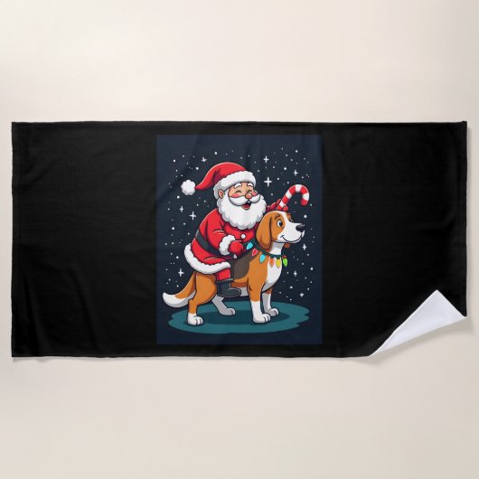 Beagle Xmas Lighting Santa Riding Beagle Dog Chris Strandtuch (Vorderseite)