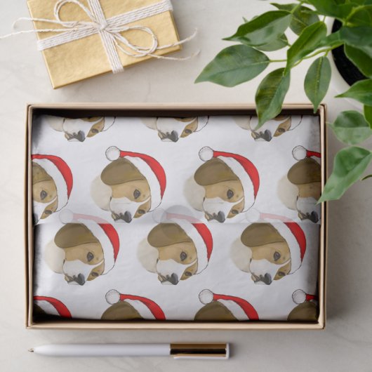 Beagle zu Weihnachten in einer Weihnachtsmannmütze Seidenpapier (Geschenk)