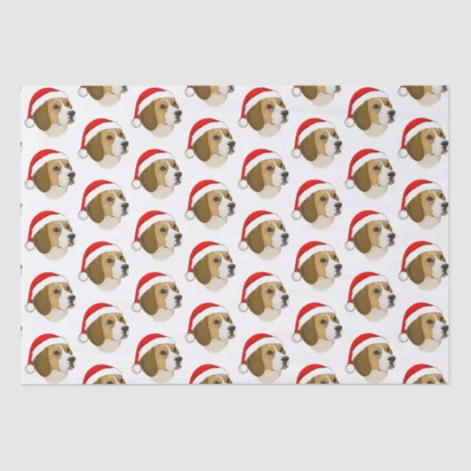 Beagle zu Weihnachten in einer Weihnachtsmannmütze Seidenpapier (Vorderseite)
