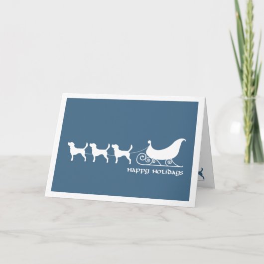 Beagles, die Sankt Sleigh ziehen Feiertagskarte (Vorderseite)