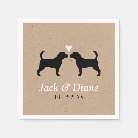 Beagles Hochzeitscouple mit benutzerdefiniertem Te Serviette (Vorderseite)