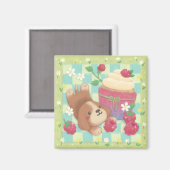 Beagles Picknicktag mit Himbeer-Cupcake Magnet (Vorderseite/Rückseite)