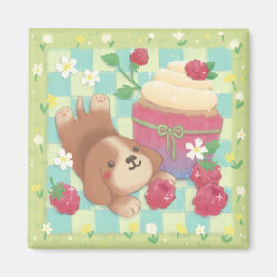 Beagles Picknicktag mit Himbeer-Cupcake Magnet