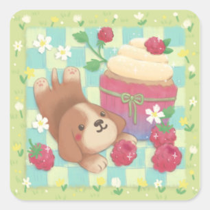 Beagles Picknicktag mit Himbeer-Cupcake Quadratischer Aufkleber