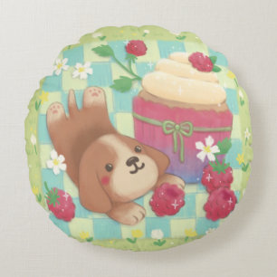 Beagles Picknicktag mit Himbeer-Cupcake Rundes Kissen