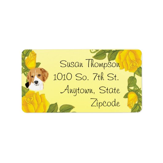 Beagles und Gelbe Rosen Adressaufkleber (Vorne)