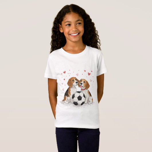 Beagles with soccer ball for Valentine's Day T-Shirt (Vorne ganz)