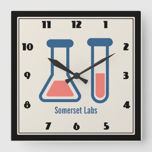 Beaker & Test Tube Science Theme Quadratische Wanduhr (Vorderseite)