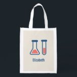 Beaker & Test Tube Science Theme Wiederverwendbare Einkaufstasche<br><div class="desc">Tasche mit einem niedlichen zeichn von Reagenzglas und Becherglas. Ideal für Wissenschaftsarten.</div>