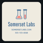 Beaker & Test Tube Science Themed Business Quadratischer Aufkleber<br><div class="desc">Firmenaufkleber mit niedlichem zeichn eines Reagenzglases und eines Bechers.</div>