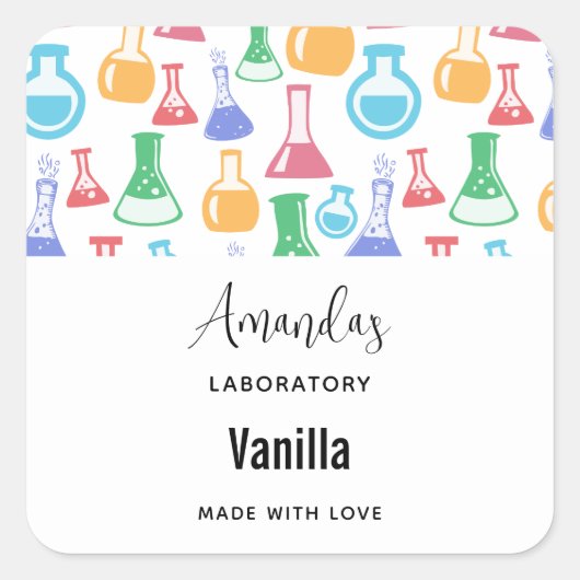 Beakers and Flask Fun Muster Candle Business Quadratischer Aufkleber (Vorderseite)