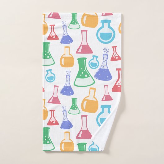 Beakers and Flask Fun Science Pattern Badhandtuch Set (Handtuch)