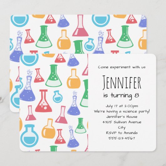 Beakers and Flask Fun Science Pattern Einladung (Vorne/Hinten)