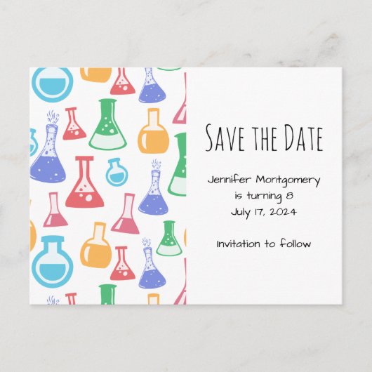 Beakers and Flask Fun Science Pattern Einladungspostkarte (Vorderseite)