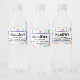 Beakers and Flask Fun Science Pattern Geburtstag Wasserflaschenetikett