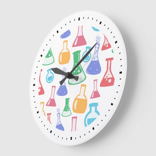 Beakers and Flask Fun Science Pattern Große Wanduhr (Winkel)