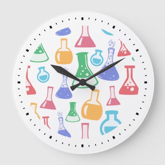 Beakers and Flask Fun Science Pattern Große Wanduhr (Vorderseite)
