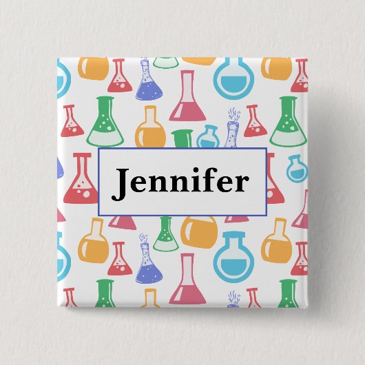 Beakers and Flask Fun Science Pattern mit einem Na Button (Vorderseite)