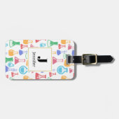 Beakers and Flask Fun Science Pattern Monogram Gepäckanhänger (Vorderseite horizontal)