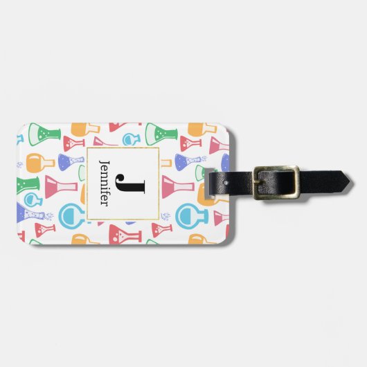 Beakers and Flask Fun Science Pattern Monogram Gepäckanhänger (Vorderseite horizontal)