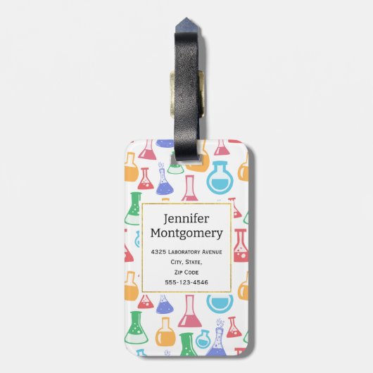 Beakers and Flask Fun Science Pattern Monogram Gepäckanhänger (Rückseite vertikal)