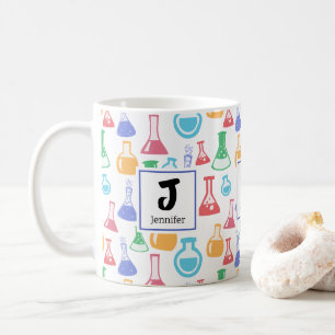 Beakers and Flask Fun Science Pattern Monogram Kaffeetasse