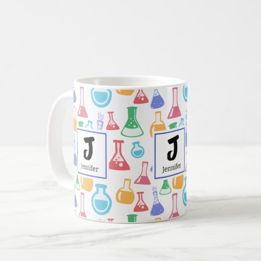 Beakers and Flask Fun Science Pattern Monogram Kaffeetasse (Vorderseite Links)