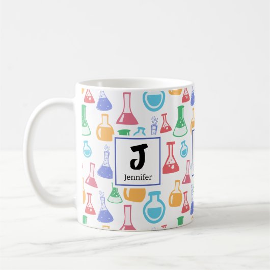 Beakers and Flask Fun Science Pattern Monogram Kaffeetasse (Links)