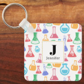 Beakers and Flask Fun Science Pattern Monogram Schlüsselanhänger (Vorderseite)
