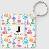 Beakers and Flask Fun Science Pattern Monogram Schlüsselanhänger (Rückseite)