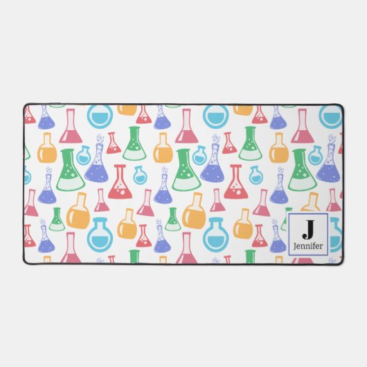 Beakers and Flask Fun Science Pattern Monogram Schreibtischunterlage (Vorderseite)