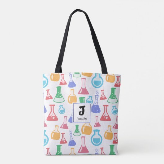Beakers and Flask Fun Science Pattern Monogram Tasche (Rückseite)