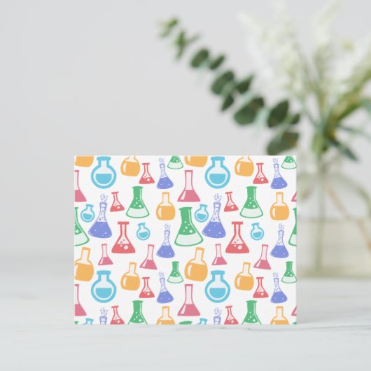 Beakers and Flask Fun Science Pattern Postkarte (Stehend Vorderseite)