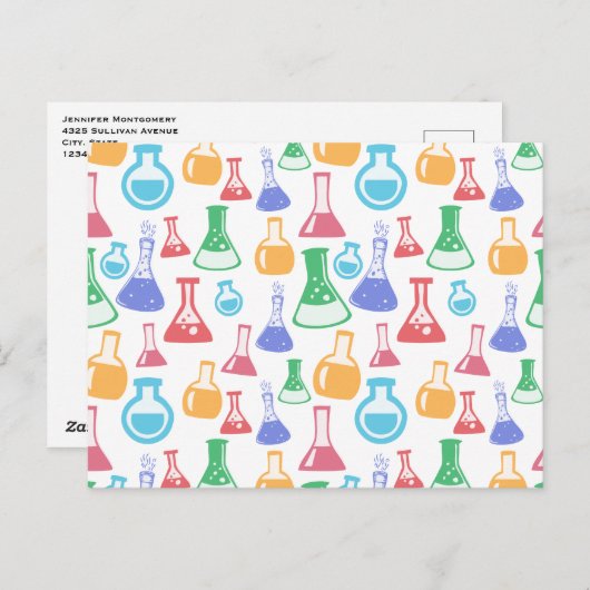 Beakers and Flask Fun Science Pattern Postkarte (Vorne/Hinten)