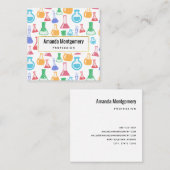 Beakers and Flask Fun Science Pattern Quadratische Visitenkarte (Vorne/Hinten)