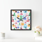 Beakers and Flask Fun Science Pattern Quadratische Wanduhr (Zuhause)