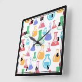 Beakers and Flask Fun Science Pattern Quadratische Wanduhr (Winkel)