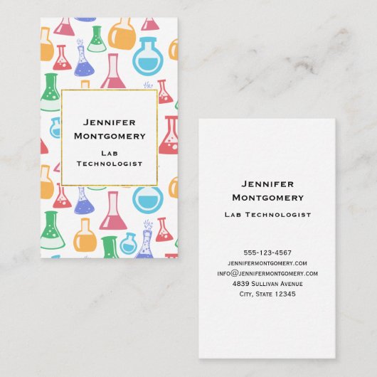 Beakers and Flask Fun Science Pattern Visitenkarte (Vorne/Hinten)