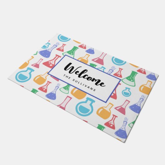 Beakers and Flask Fun Science Pattern Willkommen Fußmatte (Schrägansicht)