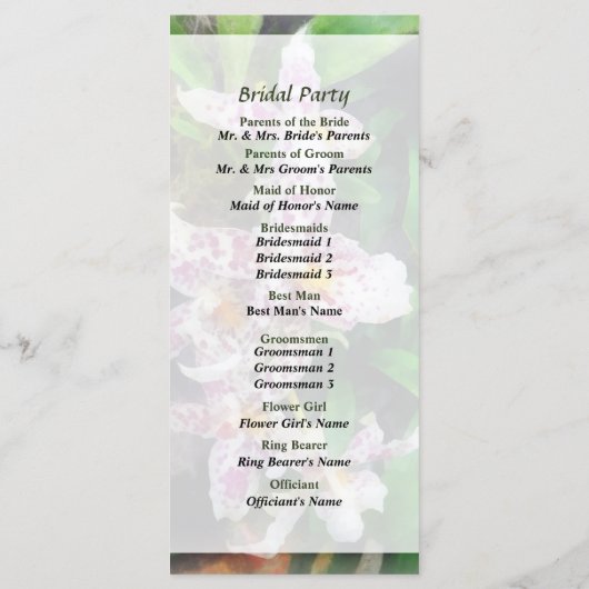 Beallara Orchids Wedding Program Programm (Rückseite)