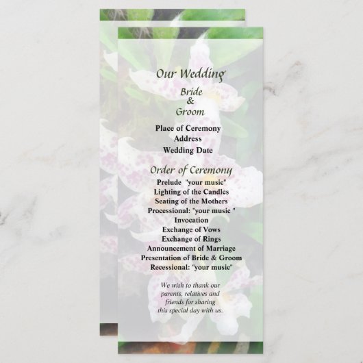 Beallara Orchids Wedding Program Programm (Vorne/Hinten)