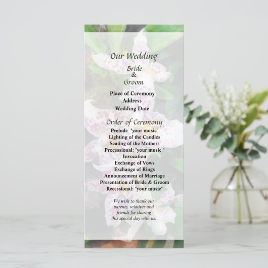 Beallara Orchids Wedding Program Programm (Stehend Vorderseite)