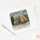 Beam Lingering Whimsical Aurora Animals Painting Quadratischer Aufkleber (Umschlag)