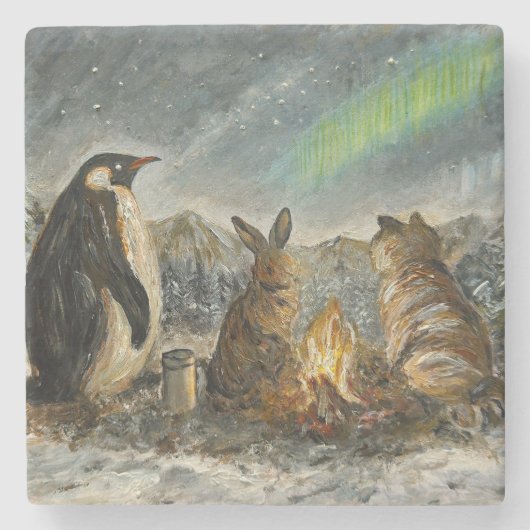 Beam Lingering Whimsical Aurora Animals Painting Steinuntersetzer (Vorderseite)