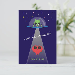 Beam Me Up UFO-Kinder-Valentinskarte   Blau und Ro Dankeskarte