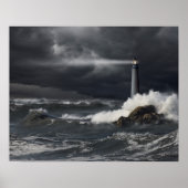 Beam of Light Shining into Stormy Ocean Poster (Vorne)