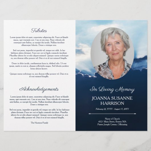 Beams of Light Oval Foto Blue Funerary Program (Vorderseite)