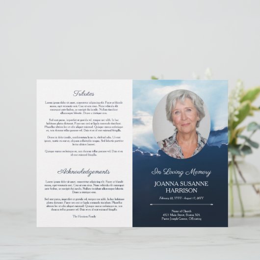 Beams of Light Oval Foto Blue Funerary Program (Stehend Vorderseite)